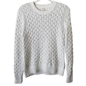 J. Crew Factory | Metallic Cable Knit Chunky Sweater Crew Neck Cream Medium